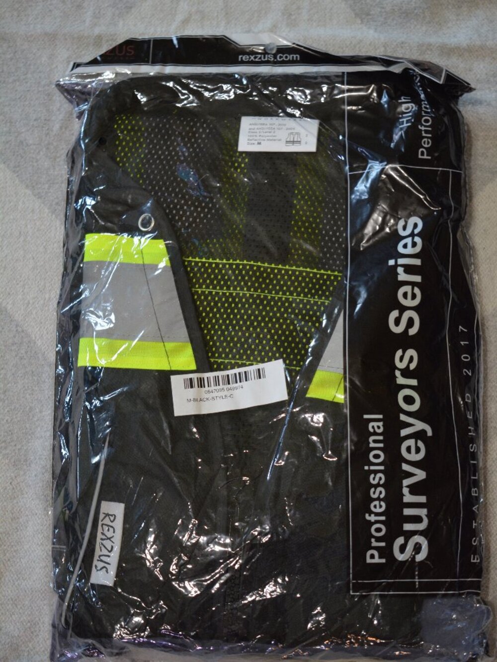 Rexzus Professional Surveyors Series Hi‑Vis Vest – Black – New in Bag – Class 2